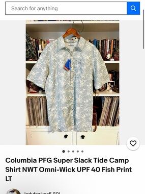 Columbia Light Blue Short-Sleeve Camp Shirt with White Fish Print